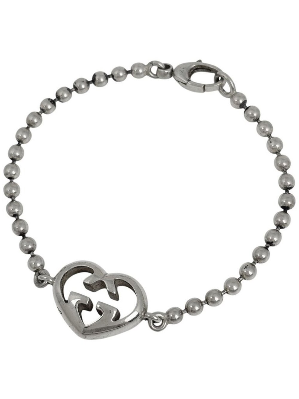 Gucci Heart Motif Bracelet Ball Chain 925 Sterling Silver